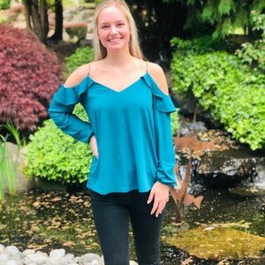 NWOT Michael Kors green cold shoulder top